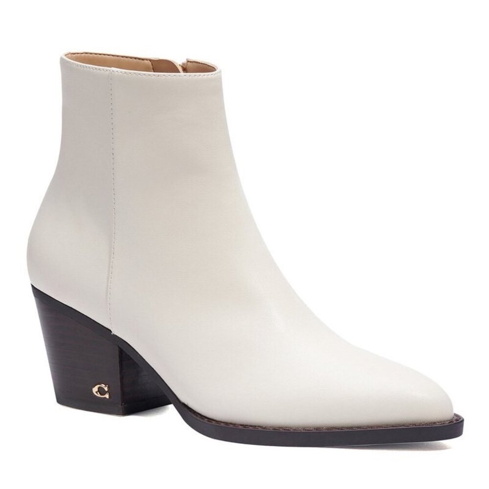 Coach Women's White Marble Pacey Leather Cuban Heel Ankle Bootie‎ Size 8.5B